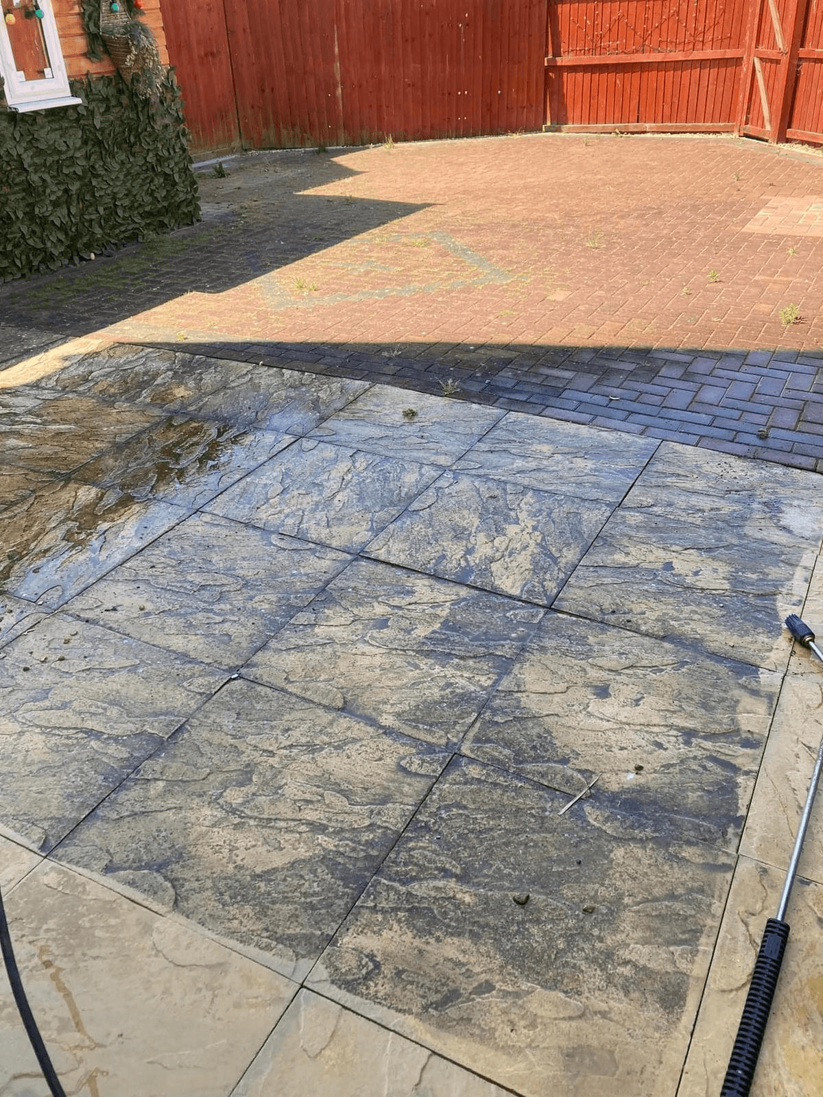 Patio slabs during jet washing