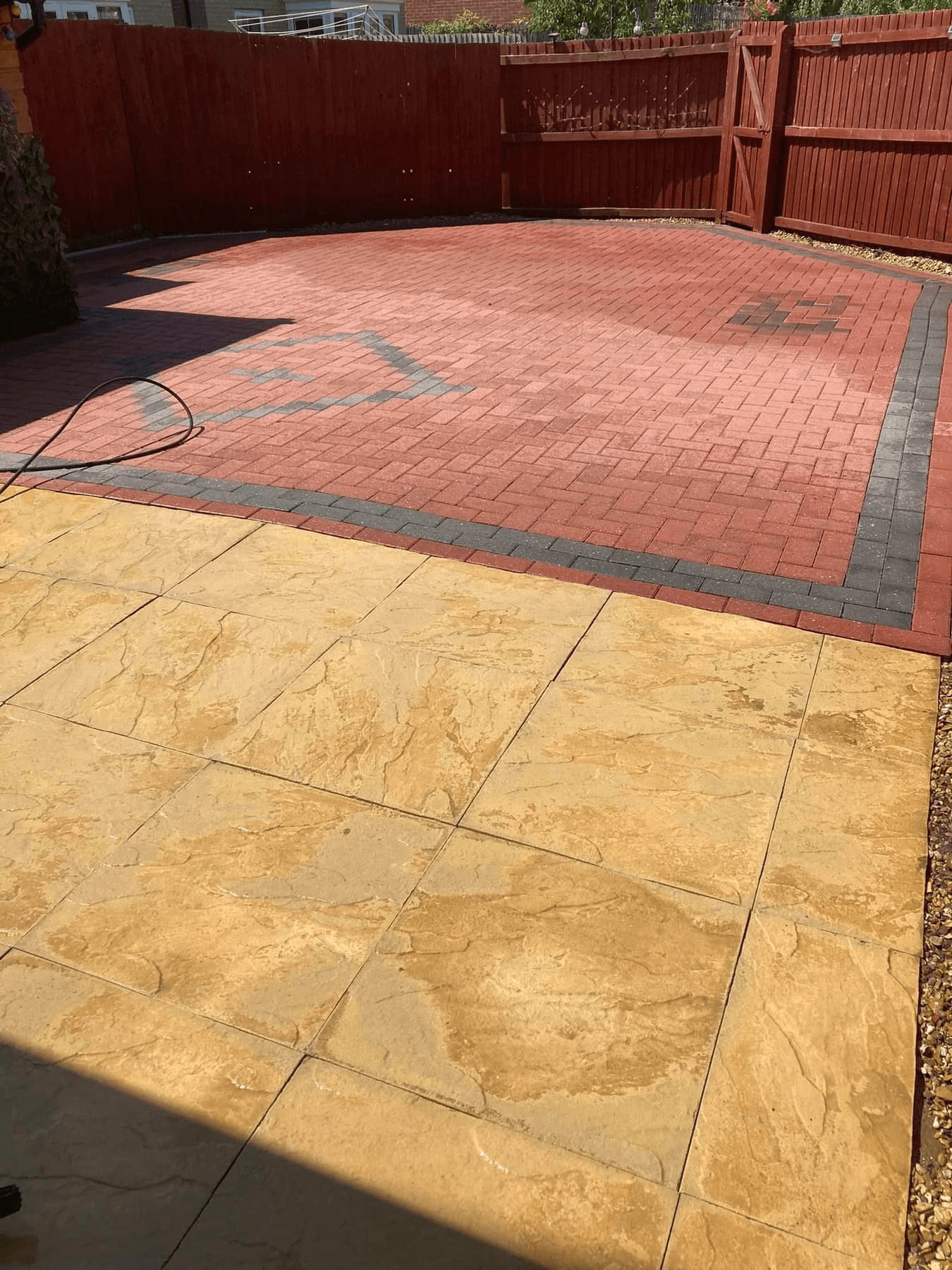 Block paving and patio after pressure washing